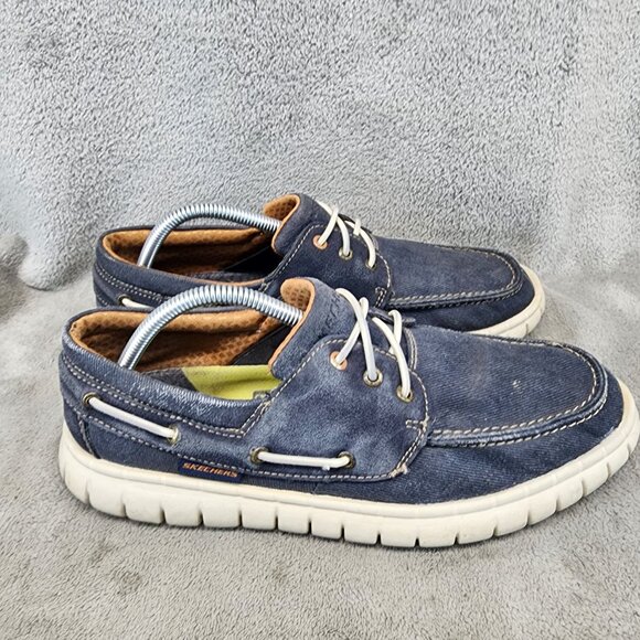 Skechers Shoes Mens Size 9.5 Blue Canvas Moreway Barco Slip On Loafers *Read* main image 11